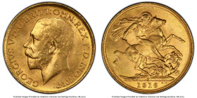George V gold Sovereign 1916-S MS64 PCGS, Sydney mint, KM29, S-4003. Currently only seven examples grade higher at PCGS certified population. HID09801...