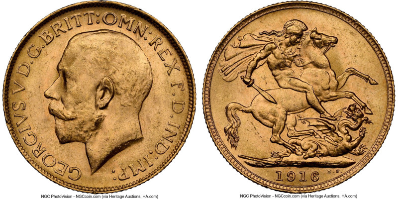 George V gold Sovereign 1916-P MS63 NGC, Perth mint, KM29, S-4001. HID0980124201...