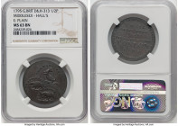 Middlesex. Hall's copper 1/2 Penny Token 1795 MS63 Brown NGC, D&H-313. THE KANGUROO / THE ARMADILLO / THE RHINOCEROS // THE FIRST ARTIST IN EUROPE FOR...