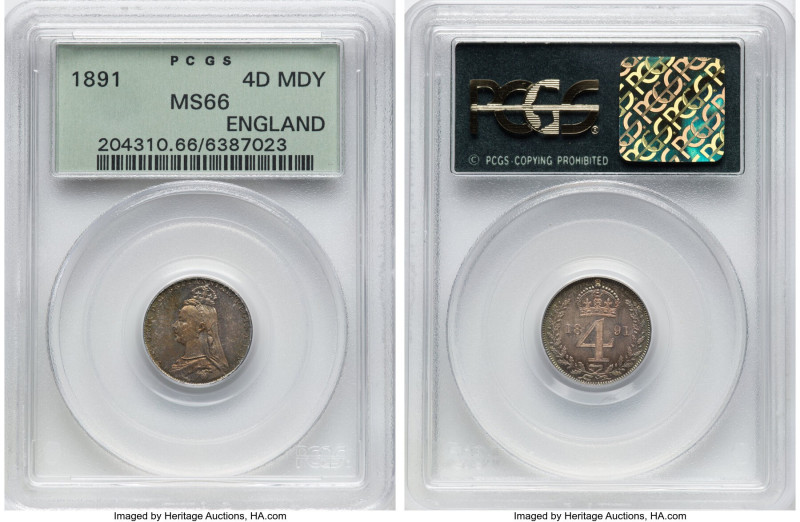 5-Piece Lot of Certified Assorted Issues PCGS, 1) Victoria Maundy 4 Pence 1891 -...