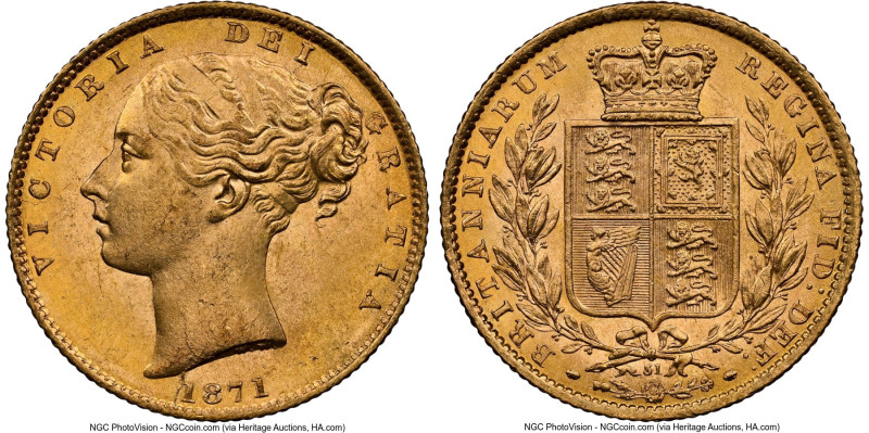 Victoria gold "Shield" Sovereign 1871 MS64 NGC, KM736.2, S-3853B. HID09801242017...