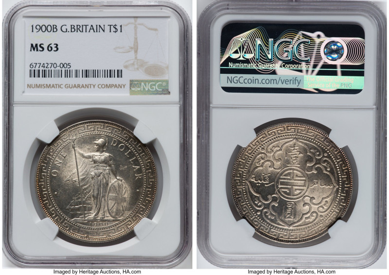 Victoria Trade Dollar 1900-B MS63 NGC, Bombay mint, KM-T5, Prid-9. Attractive, s...
