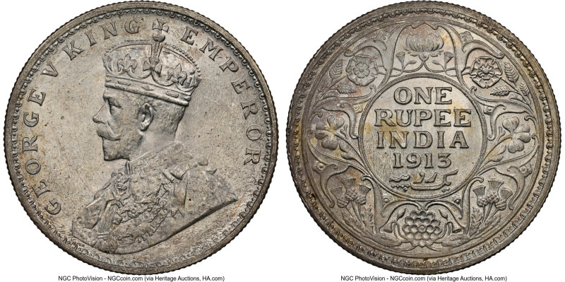 British India. George V Rupee 1913-(b) MS63 NGC, Bombay mint, KM524. HID09801242...