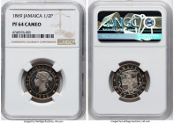 British Colony. Victoria Proof 1/2 Penny 1869 PR64 Cameo NGC, Heaton mint, KM16. A practically untoned Proof of Record, and an outstanding specimen, f...