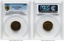 British Colony. George VI Proof Farthing 1952 PR64 PCGS, KM33. A very rare emission, this near-Gem Proof 1/4 Penny showcases splashes of cobalt irides...