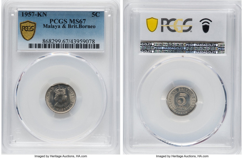 British Colony. Elizabeth II Specimen 5 Cents 1957-KN MS67 PCGS, Kings Norton mi...