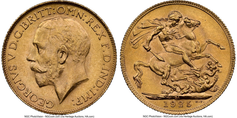 George V gold Sovereign 1925-SA MS65+ NGC, Pretoria mint, KM21, S-4004. HID09801...