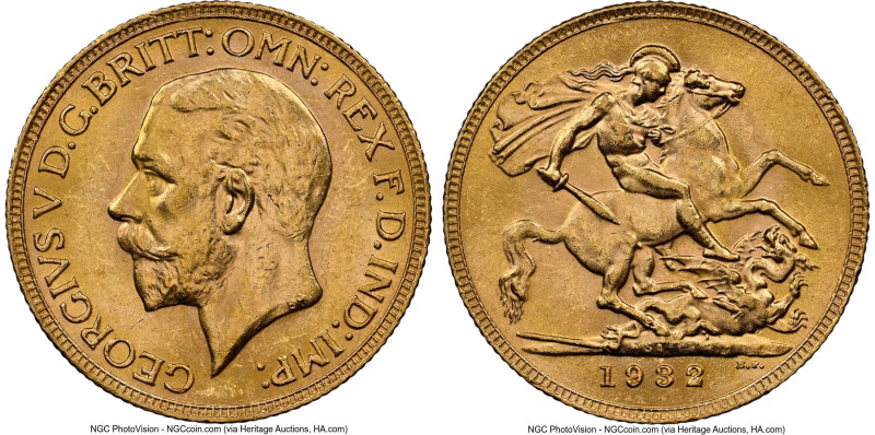 George V gold Sovereign 1932-SA MS62 NGC, Pretoria mint, KM-A22, S-4005. HID0980...