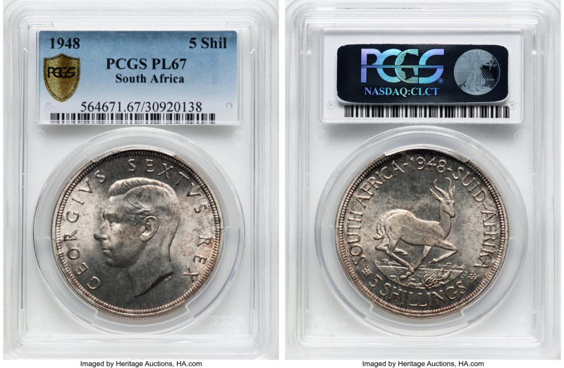 George VI Prooflike 5 Shillings 1948 PL67 PCGS, Pretoria mint, KM40.1, Hern-S313...