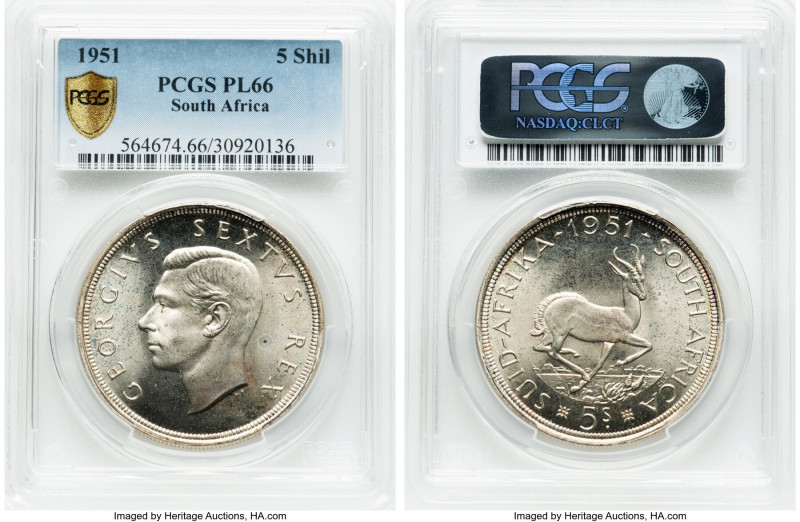 George VI Prooflike 5 Shillings 1951 PL66 PCGS, Pretoria mint, KM40.2, Hern-S316...