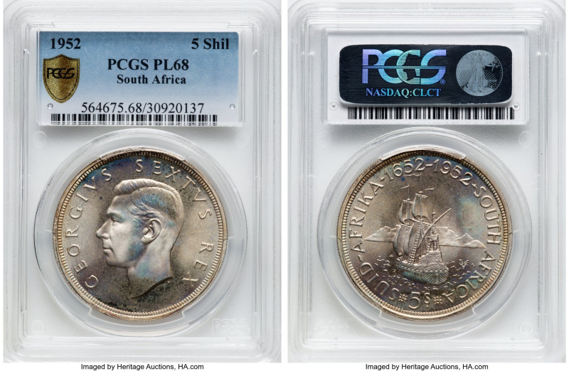 George VI Prooflike 5 Shillings 1952 PL68 PCGS, Pretoria mint, KM41. Hern-S317. ...