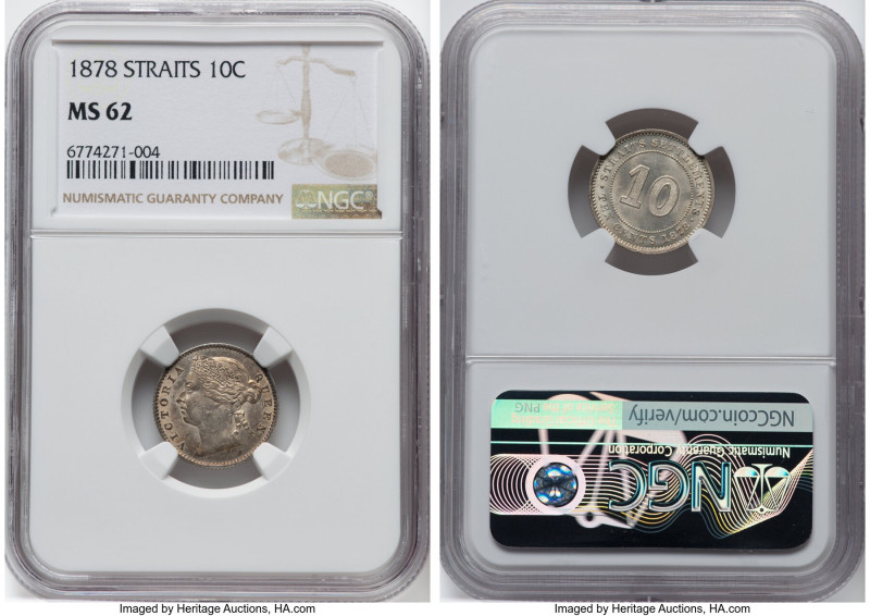 British Colony. Victoria 10 Cents 1878 MS62 NGC, KM11. A pleasingly lustrous sel...