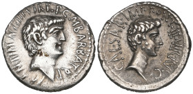 Mark Antony and Octavian, denarius, 41 BC, bare head of Antony right, rev., bare head of Octavian right, 3.62g (Cr. 517/2; Sear 243), well centred, go...