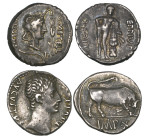 Augustus (27 BC - AD 14), denarius, Lyon, head right, rev., IMP X, bull butting right, 3.82g (RIC 167a), partly flat on reverse, very fine; Roman Repu...