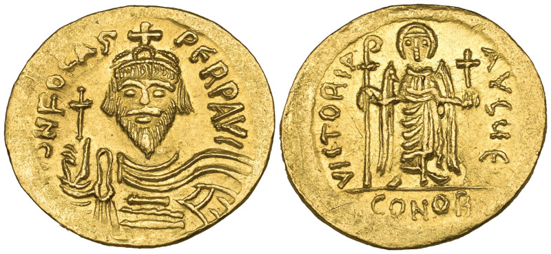 Phocas (602-610), solidus, facing bust, rev., angel, officina Ε, 4.48g (S. 620),...