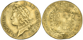 George II, young head, guinea, 1732 E.I.C., medium sized lettering on obverse, 8.21g (Bull 590; S. 3675), traces of claw-mounting and with a creasemar...