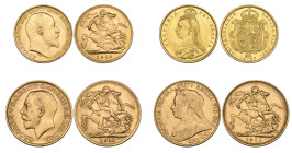 Victoria – George V, sovereigns (2), 1901, 1911, very fine and half-sovereigns (2), 1887 JH, 1902, good extremely fine (4)

Estimate: 1000-1200