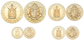 Elizabeth II, 500th Anniversary of the first Tudor sovereign issue, 1489-1989, proof set of 4 coins, comprising five pounds, two pounds, sovereign and...