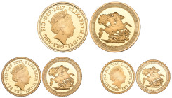 Elizabeth II, Bicentenary of the St George sovereign, 1817-2017, proof set of 3 coins, comprising two pounds, sovereign and half-sovereign, rev., Pist...