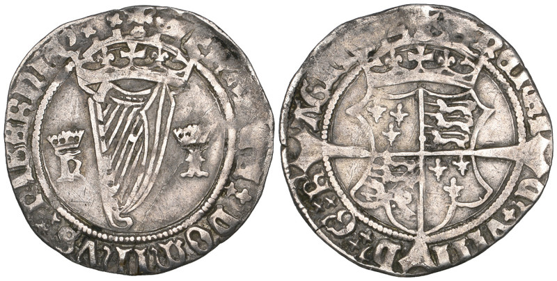 Ireland, Henry VIII, First harp issue, groat, m.m. crown, harp divided by crowne...