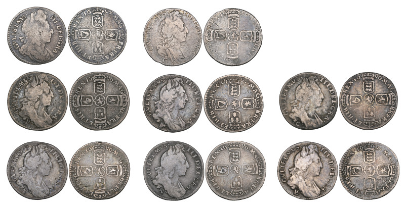 William III, sixpences of provincial mints (6), comprising: 1696 C (E.S.C. 1268;...