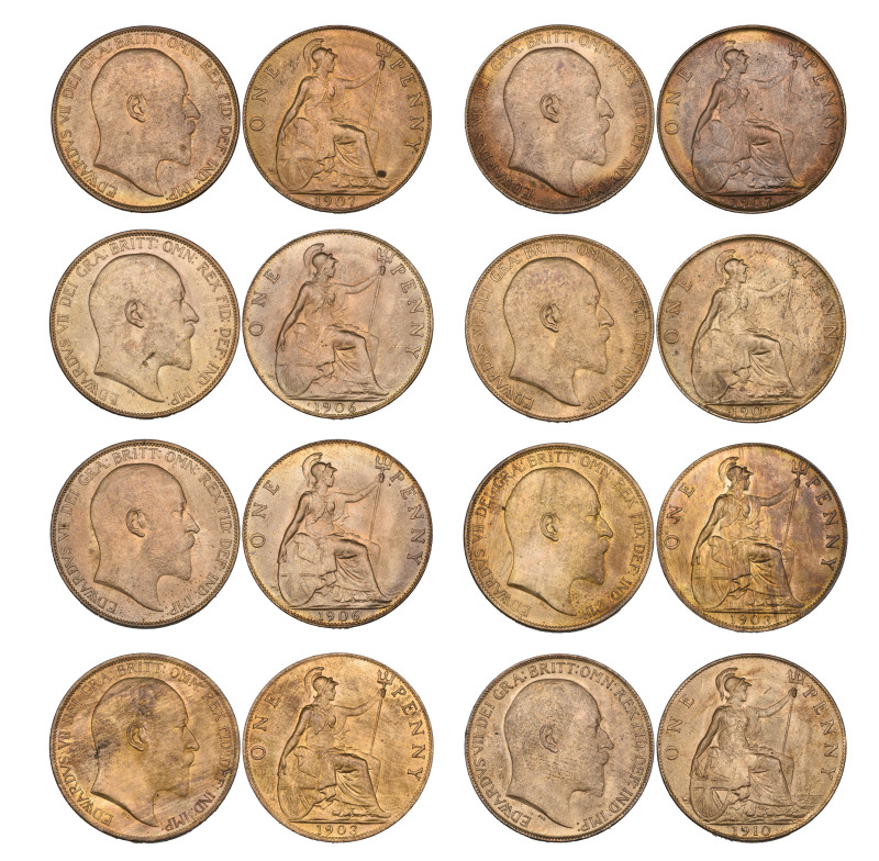 Edward VII, bronze pennies (8), 1903 (2), 1906 (2), 1907 (3) and 1910 (S. 3990),...