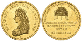 Hungary, Franz Joseph (1848-1916), gold jeton of ducat weight, on the Coronation of Empress Elisabeth at Buda, 1867, Vienna, crowned draped bust left,...