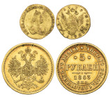 Russia, Catherine II, gold rouble, 1779, 1.17g (Diakov 388; F. 135), heavy creasemark, otherwise fine to very fine; together with Alexander II, 5 roub...