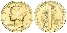 U.S.A., gold specimen Mercury dime, 2016 W, commemorating the centenary of the first issue in 1916, .1 tr. oz., .999 fine, mint state, in capsule and ...