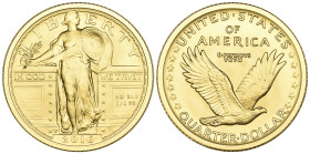 U.S.A., gold specimen Standing Liberty quarter dollar, 2016 W, commemorating the centenary of the first issue in 1916, .25 tr. oz., .999 fine, mint st...