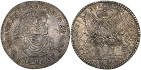 Germany, Brunswick Wolfenbüttel, Rudolph August and Anton Ulrich, thaler, 1696, conjoined busts right, rev., crowned trophy of arms on two pedestals (...