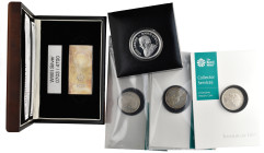 India, East India Company, rupees (2), 1835, 1840 continuous legend and Victoria, rupee, 1882; Niue, SS Gairsoppa $50 silver ingot, 2015, containing 1...