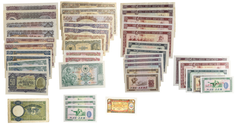 Albania, Miscellaneous banknotes, 1939 to 1975, including 5 specimen notes, mixe...