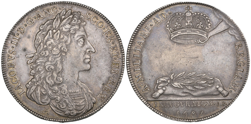 James II, Coronation, 1685, official silver medal, by John Roettiers, laureate b...