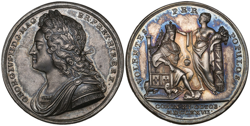 George II, Coronation, 1727, official silver medal, by John Croker, armoured and...