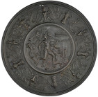 Italy, follower of Moderno (early 16th century), Mars and Victory, large bronze plaquette, the central medallion with Mars leading the naked Victory t...