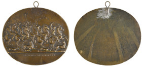 Italy, Valerio Belli (c. 1468-1546), The Lion Hunt, bronze oval plaquette, five horsemen and three dogs attacking a lion and lioness; signed in the ex...