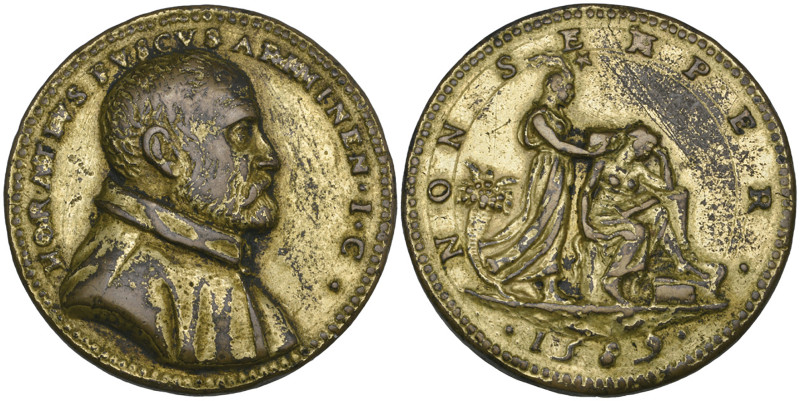 Italy, Orazio Foschi, Jurist of Rimini, 1589, bronze-gilt medal, by Domenico Pog...