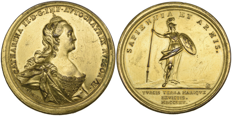 Russia, Catherine the Great, Victories over the Turks, 1770, bronze-gilt medal, ...