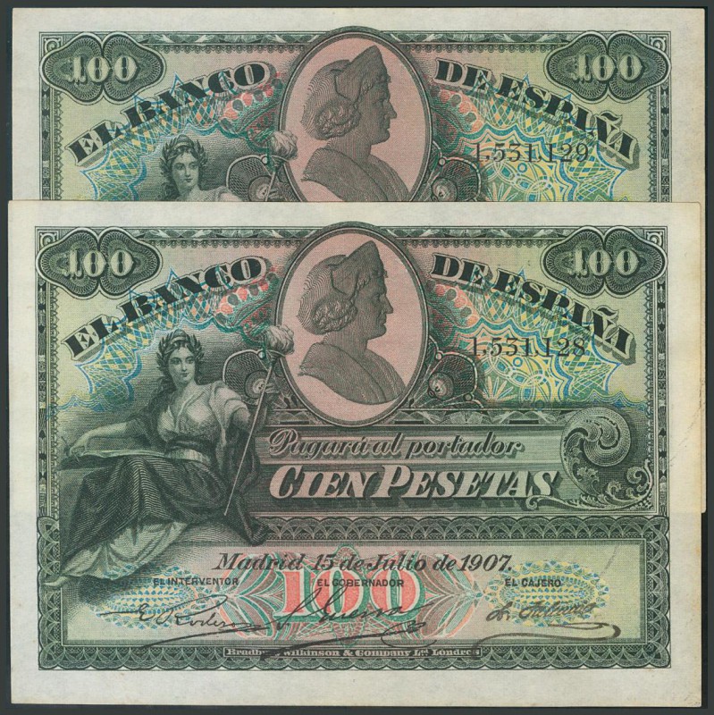 100 Pesetas. 15 de Julio de 2017. Pareja correlativa. Sin serie. (Edifil 2017: 3...