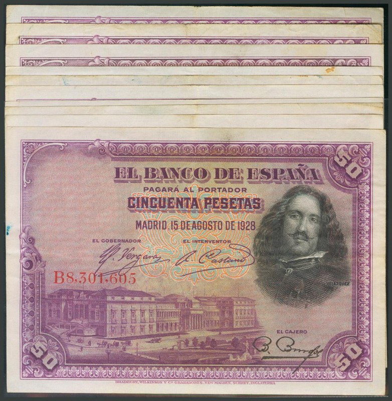 Conjunto de 10 billetes de 50 Pesetas de la emisión del 15 de Agosto de 1928. (E...