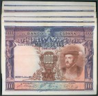 Conjunto de 5 billetes de 1000 Pesetas de la emisión del 1 de Julio de 1925. Serie posterior al 3.646.000. (Edifil 2017: 351). MBC/BC.
