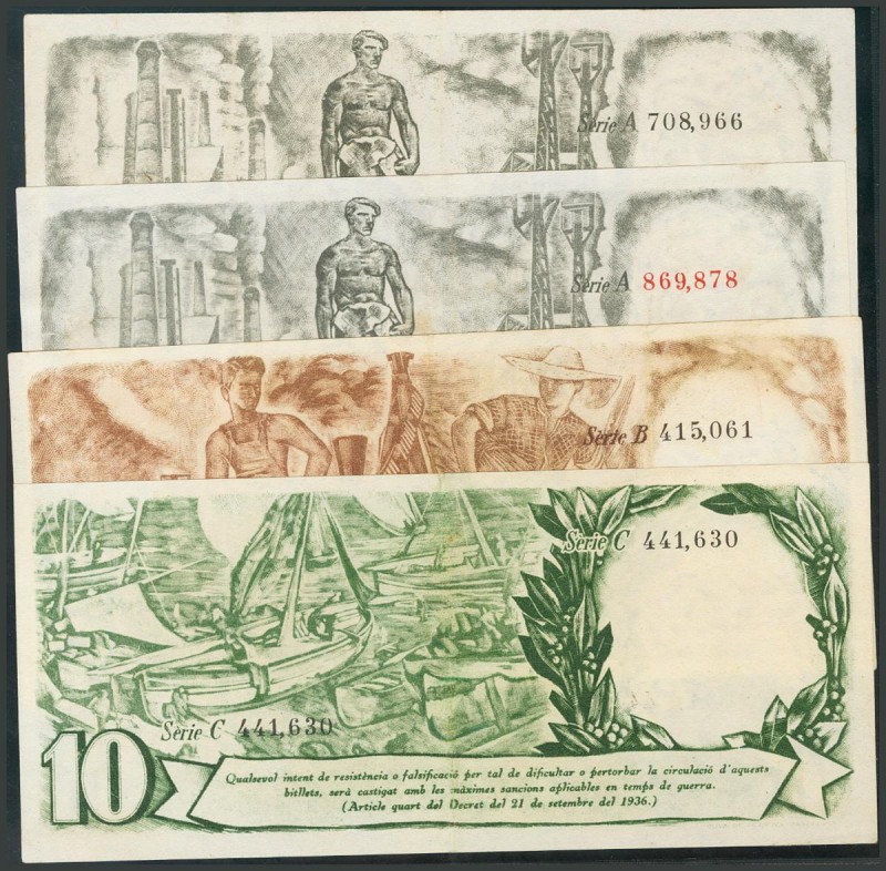 Serie completa de los tres billetes de 2´50 Pesetas (incluyendo la numeración en...