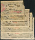 Serie de los cinco billetes de 5, 10, 25, 50 y 100 Pesetas. 1 de Noviembre de 1936. Banco de España, Santander. (Edifil 2017: 375c, 376h, 377h, 378h, ...