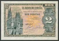 2 Pesetas. 12 de Octubre de 1937. Banco de España, Burgos. Serie A. (Edifil 2017: 426). Conserva su apresto original. SC.