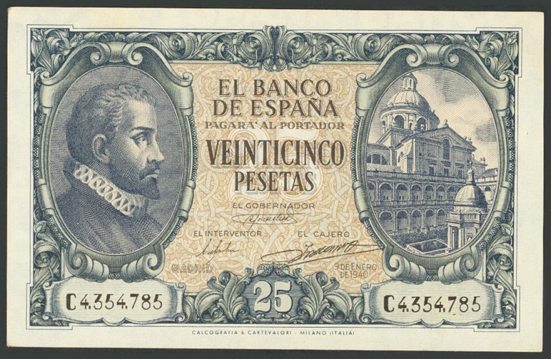 25 Pesetas. 9 de Enero de 1940. Serie C. (Edifil 2017: 436a). SC-.