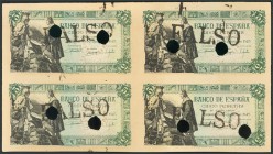 ESPAÑA. 5 Pesetas. 15 de Junio de 1945. 4 billetes Falsos de época sin guillotinar. MBC.