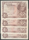 Conjunto de 4 billetes de 1 Peseta de la emisión de 19 de Junio de 1948. Serie G. (Edifil 2017: 457a). EBC/EBC-.