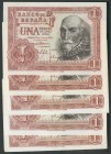 Conjunto de 5 billetes del 1 Peseta de la emisión de 22 de Julio de 1953. Series Diversas. (Edifil 2017: 465a). EBC+/MBC+.