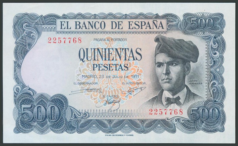 500 Pesetas. 23 de Julio de 1971. Sin serie. (Edifil 2017: 473). SC.